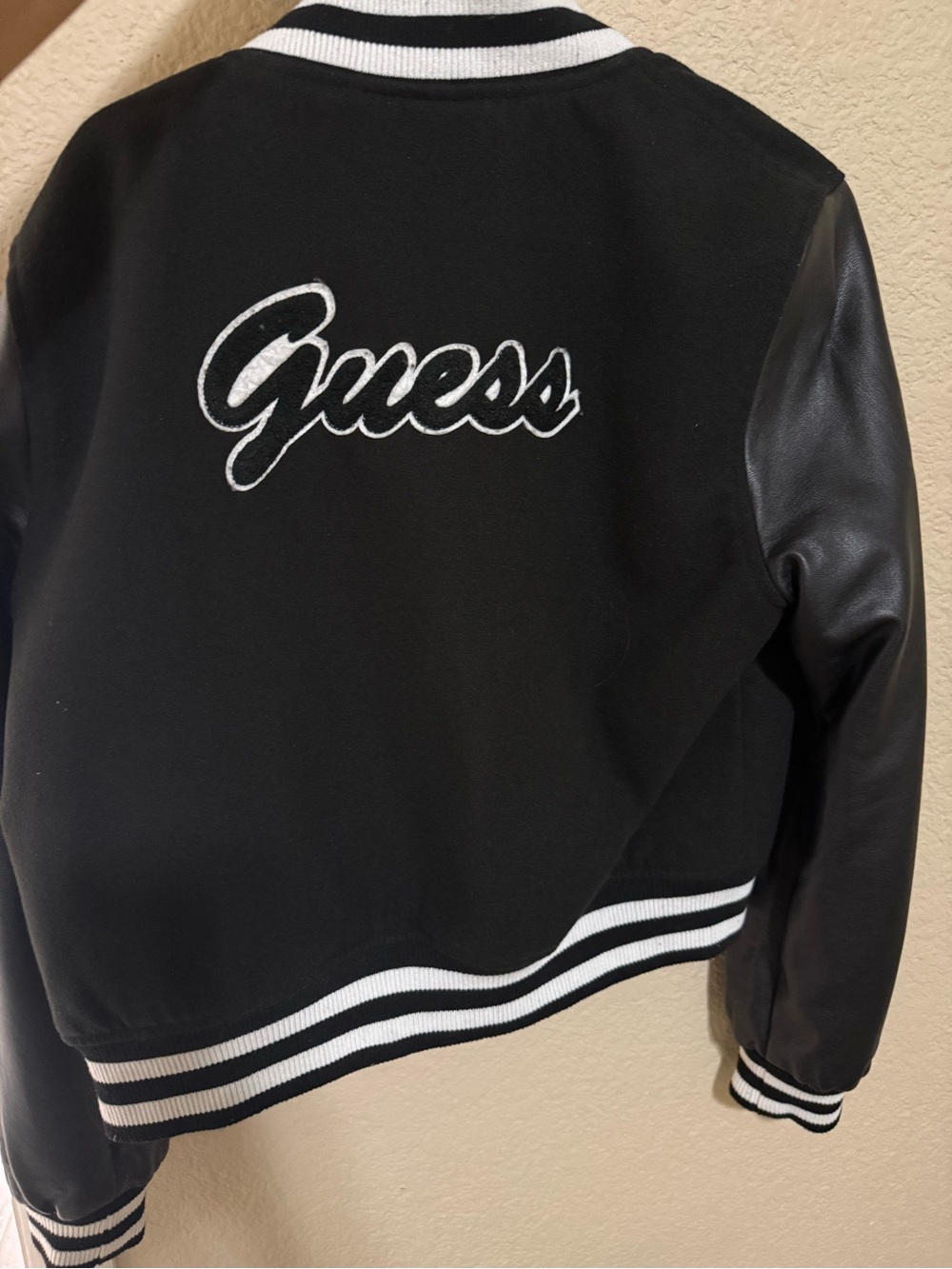 GUESS Black and White Varsity Jacket with Script Logo